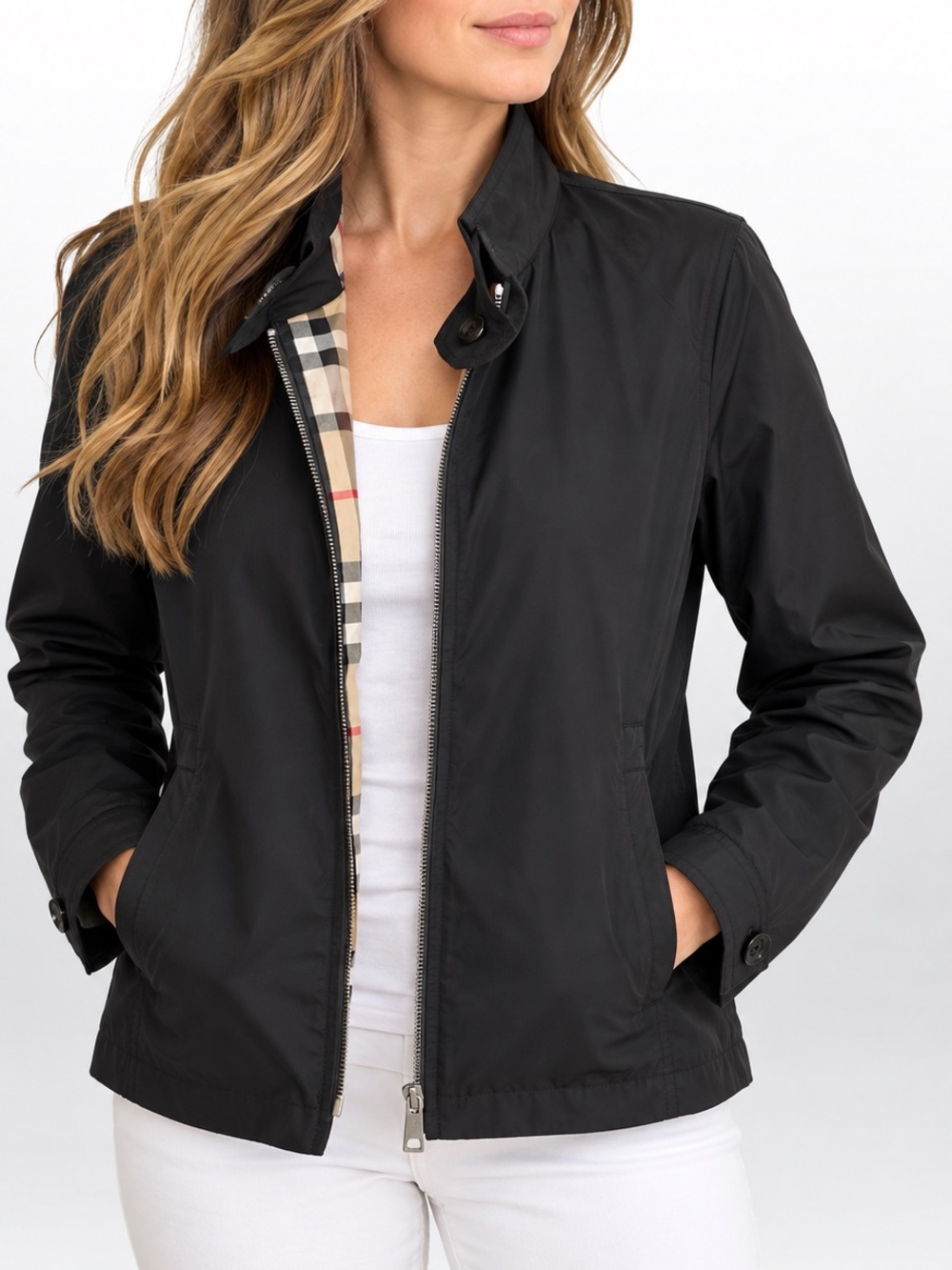 Burberry London Vintage Black Packable Rain Jacket Nova Check Lining